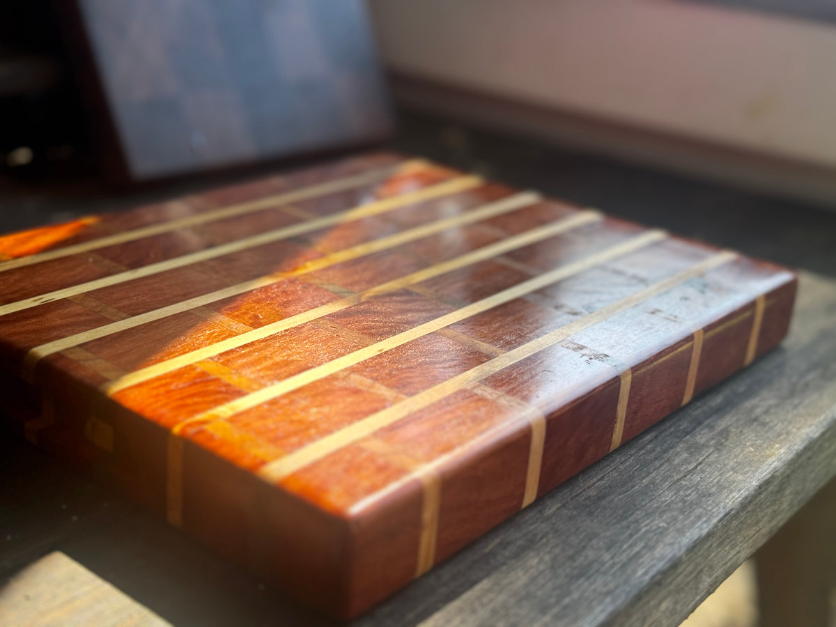 The Block end-grain butcher's block in reclaimed Australian hardwood, showing thickness and edge
